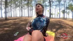 play Daring Blonde Pleasures Herself with Swollen Pink Pussy on Beach!